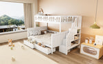 Children's Bunk Bed with Safety Stairs & Drawers, White
