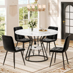 Round Dining Table with Metal Legs and Storage Shelf, Marble Pattern Gold and Black