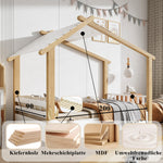 Wooden Bed, House Design Single with Slatted Frame, Pine & MDF White & Natural