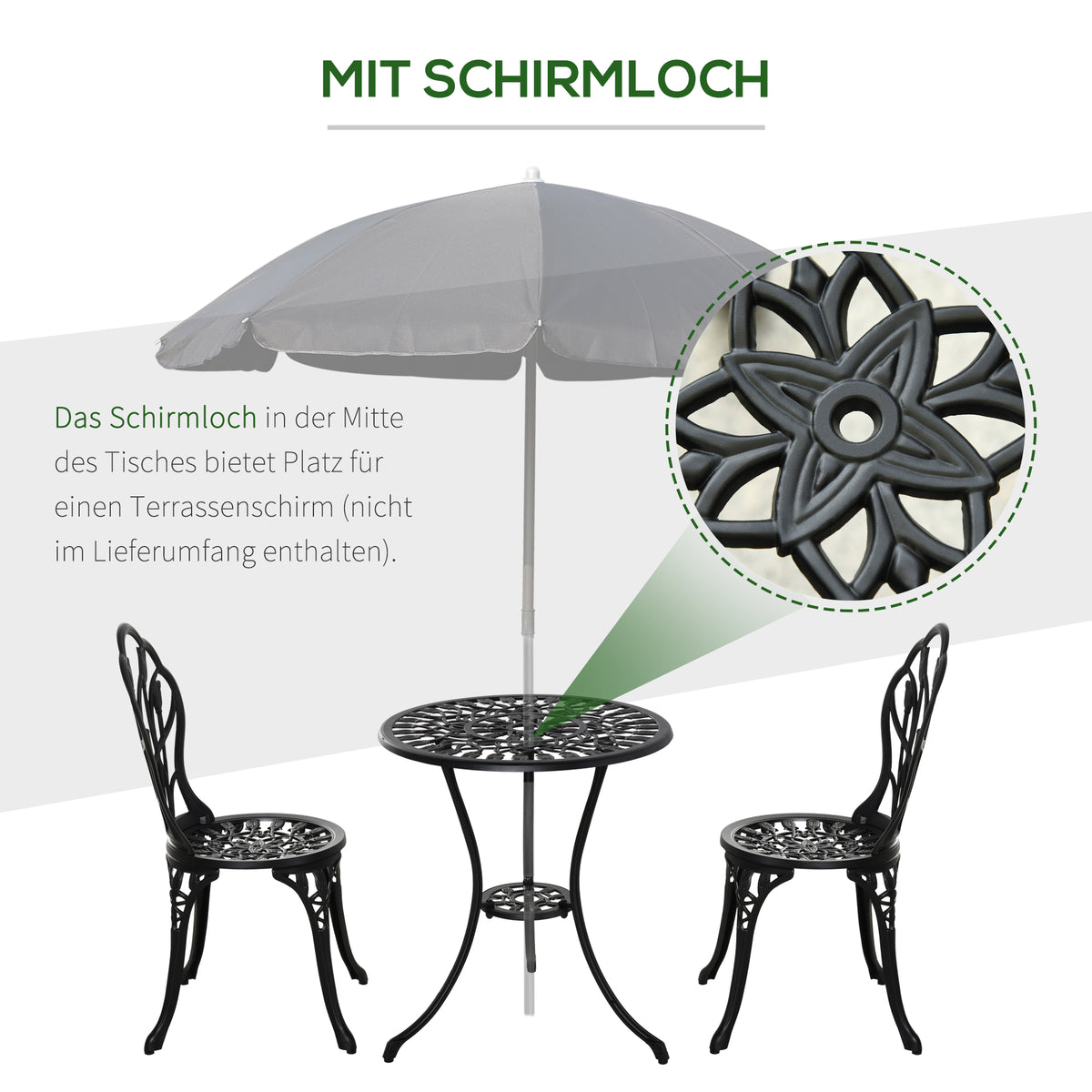 2-Person Outdoor Seating Set with Table & Chairs, Black Aluminum