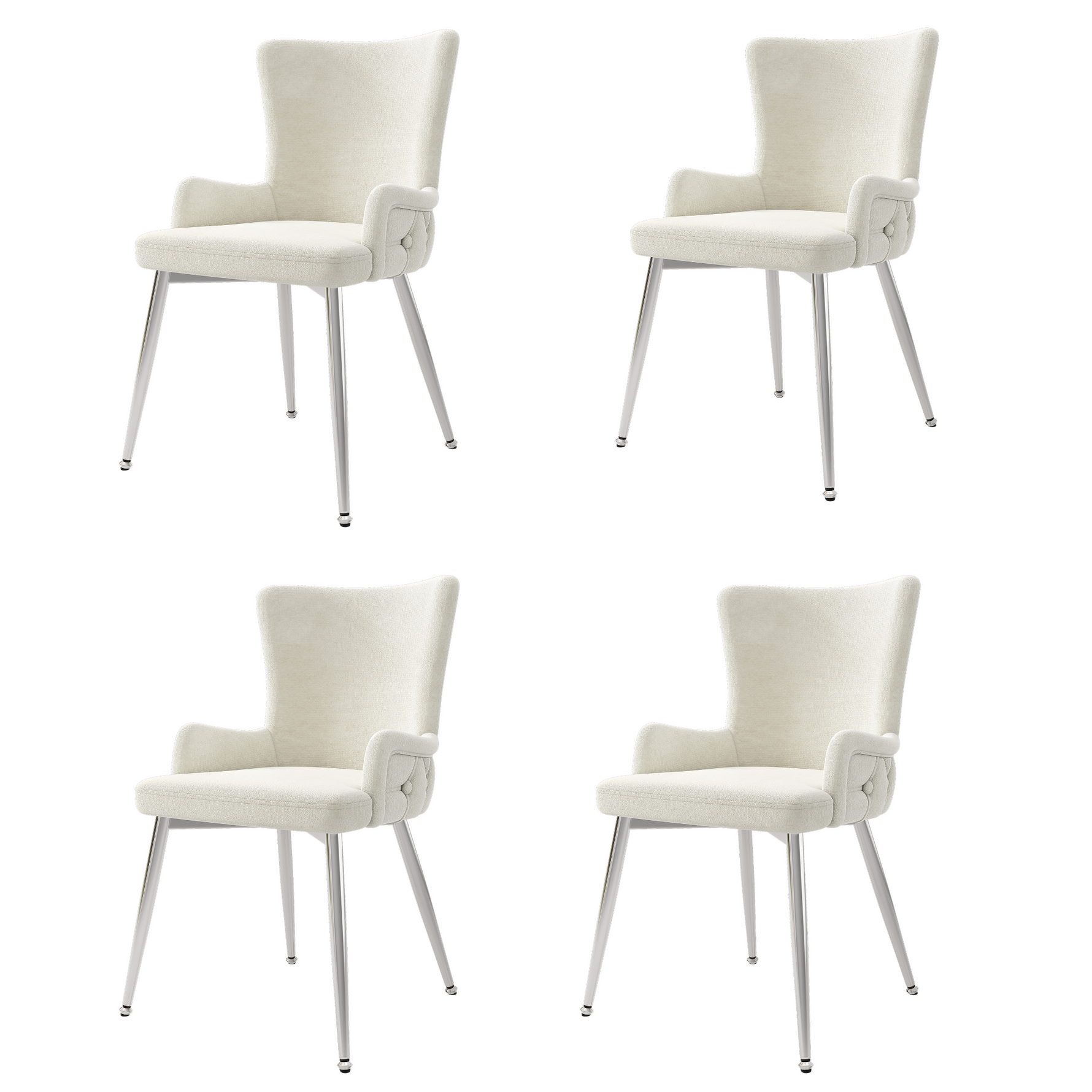 Dining Chair, Set of 4, Luxurious Lounge Chair with Silver Metal Legs, Beige Velvet