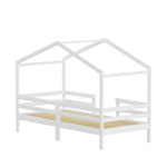 Children's House Bed 90x200cm Roof Design - Solid Pine, White