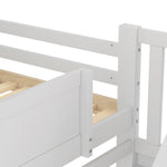 Bunk Bed 90x200cm with Trundle & Storage Ladder, White + Natural