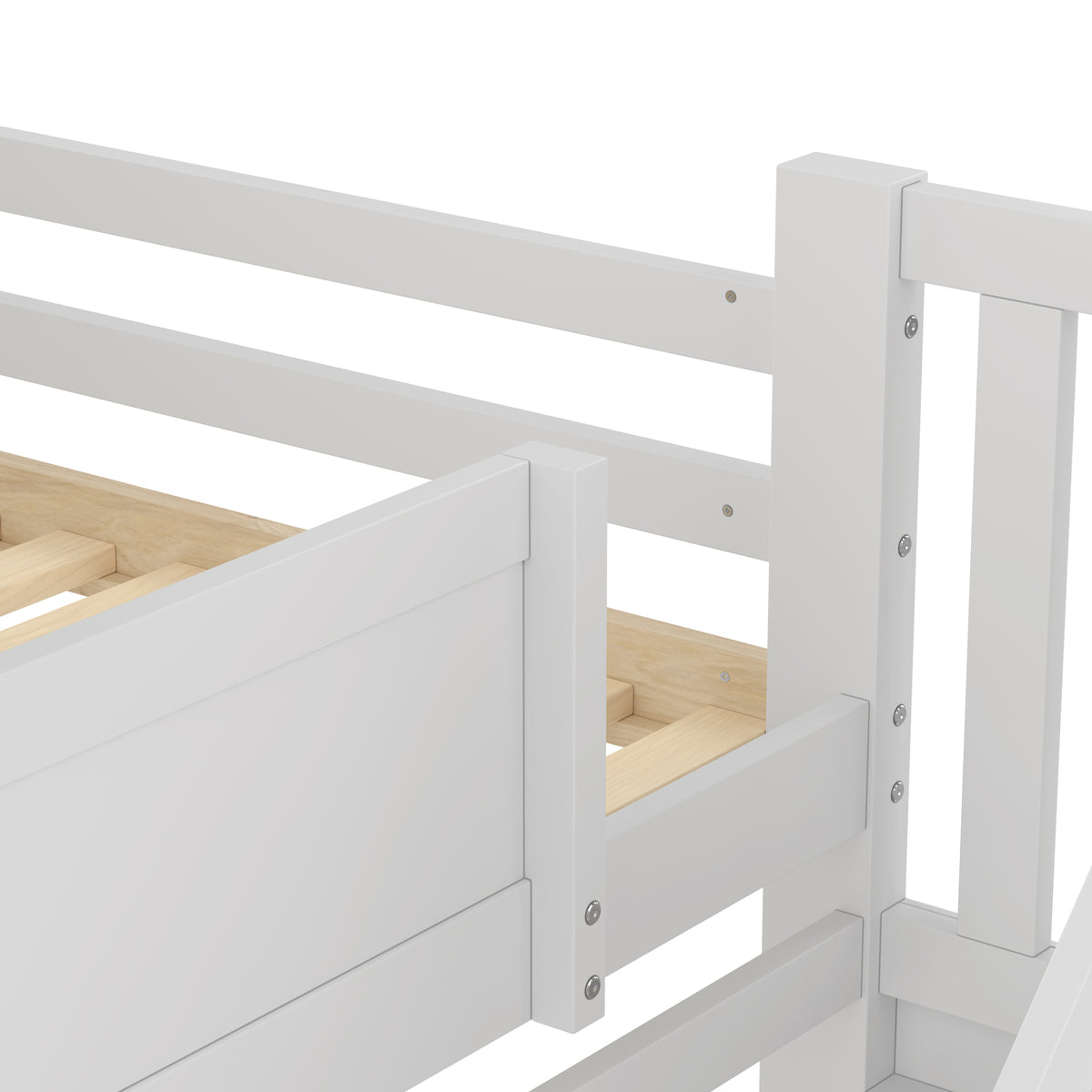 Bunk Bed 90x200cm with Trundle & Storage Ladder, White + Natural