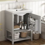 Bathroom Furniture Single Washbasin 60 cm Vanity Unit Ceramic Washbasin, Light Grey