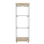 Display Cabinet Modern LED Tempered Glass Single Door 3-Tier - Natural Wood Look