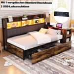 Iron Sofa Bed 90x200cm, Storage, Desk, LED/Sockets - Wood Color