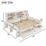 Storage Bed 140x200cm with Drawers, Double Doors and USB/USB-C Ports, White Wood
