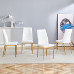 Fashionable Dining Chair 4-Piece Set with Golden Metal Legs, White PU Leather