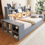 Extendable Sofa Bed 90/180x200cm with Storage & LED, Grey Wood