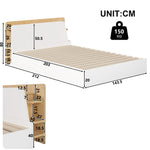 Panel Bed 140x200cm Hydraulic Storage USB-C LED Lighting White/Natural