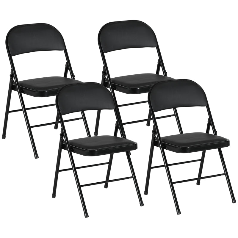 Folding Chairs, Portable Office/Reception with Metal Legs, Faux Leather Black