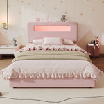 Children's Upholstered Bed 140x200cm with 4 Drawers & LED, Pink