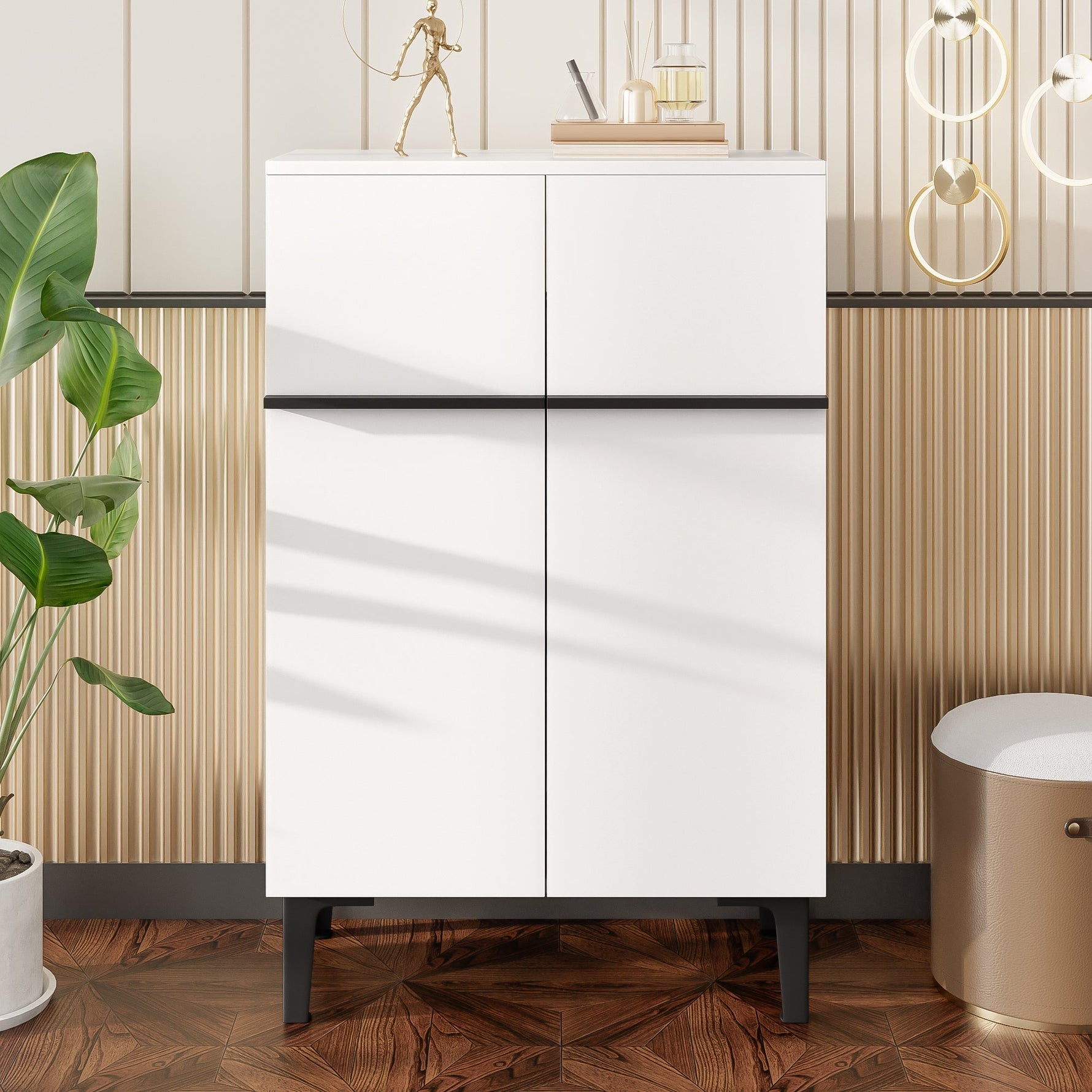 Shoe Cabinet Modern Double Doors Adjustable Shelves 95x60x34.5cm - White