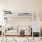 Loft Bed 90x200cm Storage Ladder Shelves - White