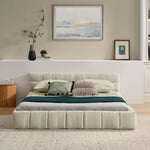 Double Bed 140x200cm Square Quilted Design, Beige Chenille
