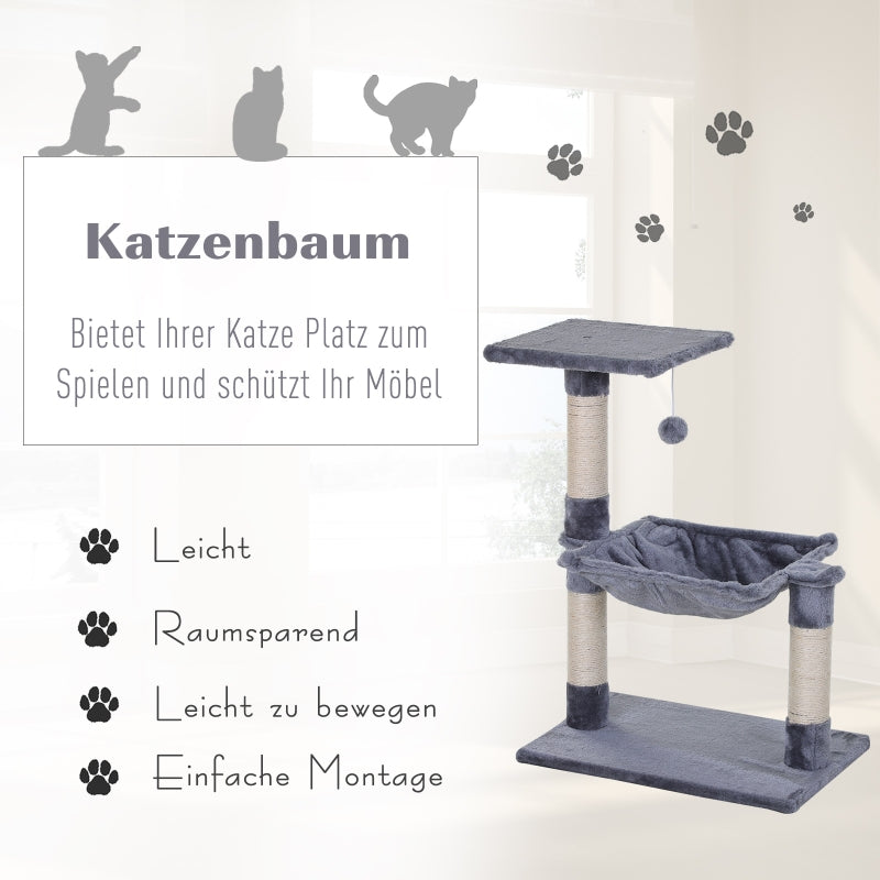 Climbing Tree Cat Tree, Sisal Plush Hammock, Grey Chipboard