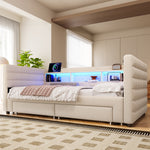 Daybed Sofa Bed 90x190cm Pull-Out Drawers USB LED, Beige Velvet
