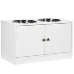 Dog Bowls, Elevated Feeding Station, 2 Stainless Steel Bowls, White
