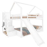 Bunk Bed with Storage Stairs and Slide, 140x200cm, White