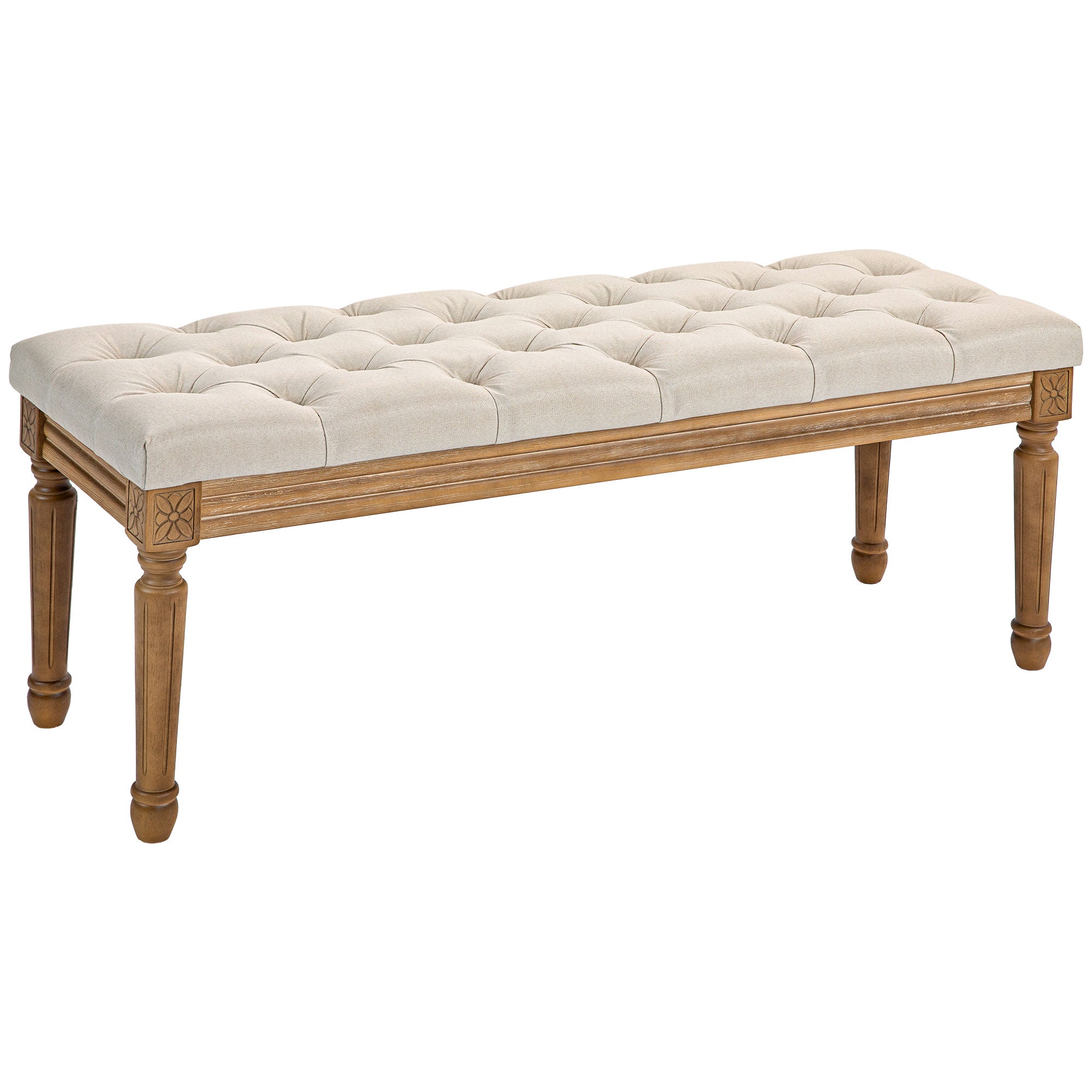 Upholstered Bench, Bed Bench, Wooden Legs, Cream