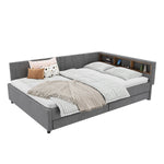 Daybed Sofa Bed 140x200cm Storage LED USB/Type-C 2 Drawers - Linen Grey