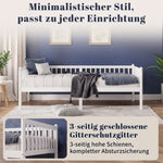 Pine Wood Daybed 90x200cm Sofa Bed with Railings & Slats, White