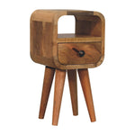 Solid Wood Bedside, Extra Mini Curved 1 Drawer Open Slot, Oak-ish Brown