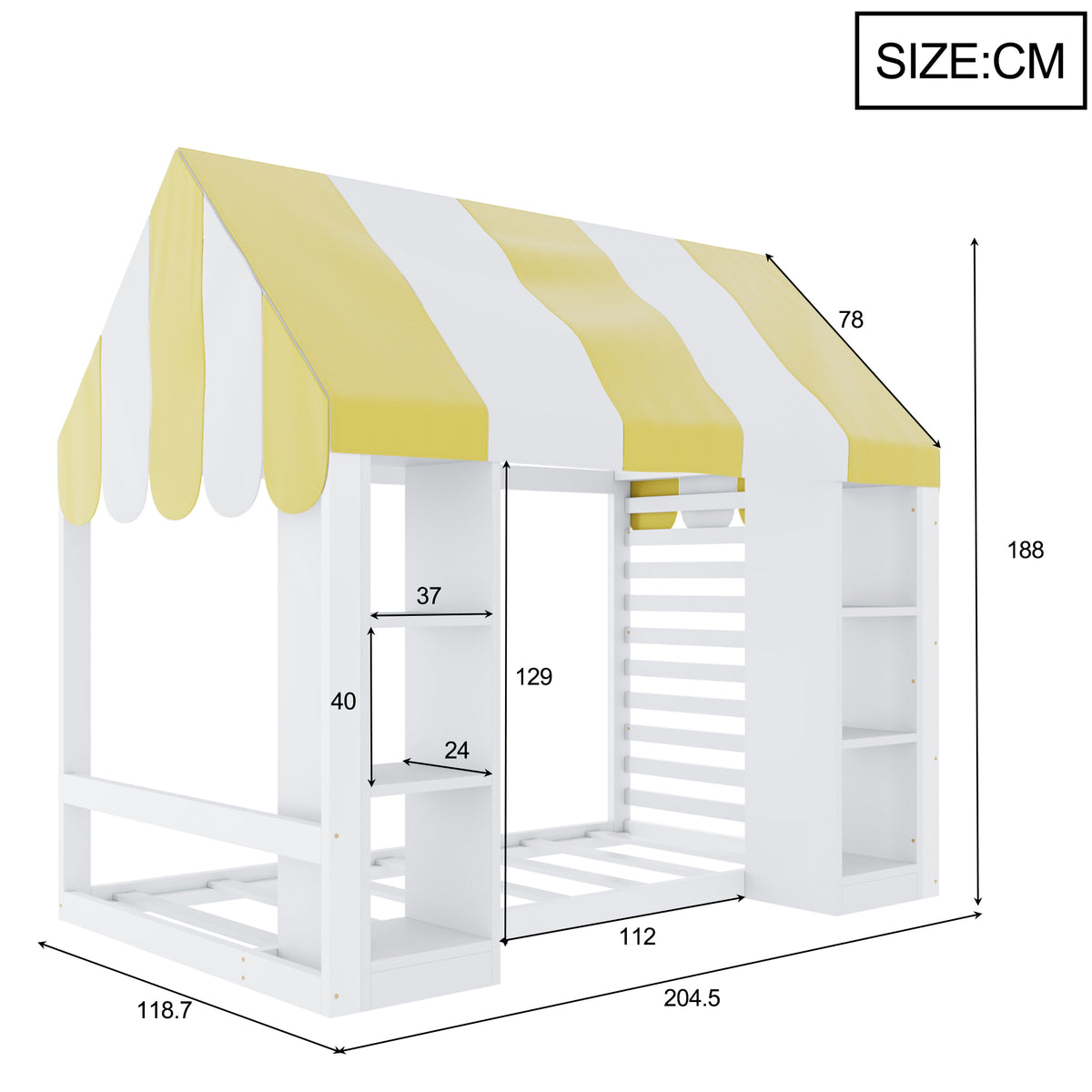 Children's Canopy Bed 90x200cm with Storage, Wooden Frame, White