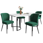 Dining Set 5-Piece Modern 140x80cm Table White MDF with 4 Upholstered Chairs, Dark Green Velvet / Black