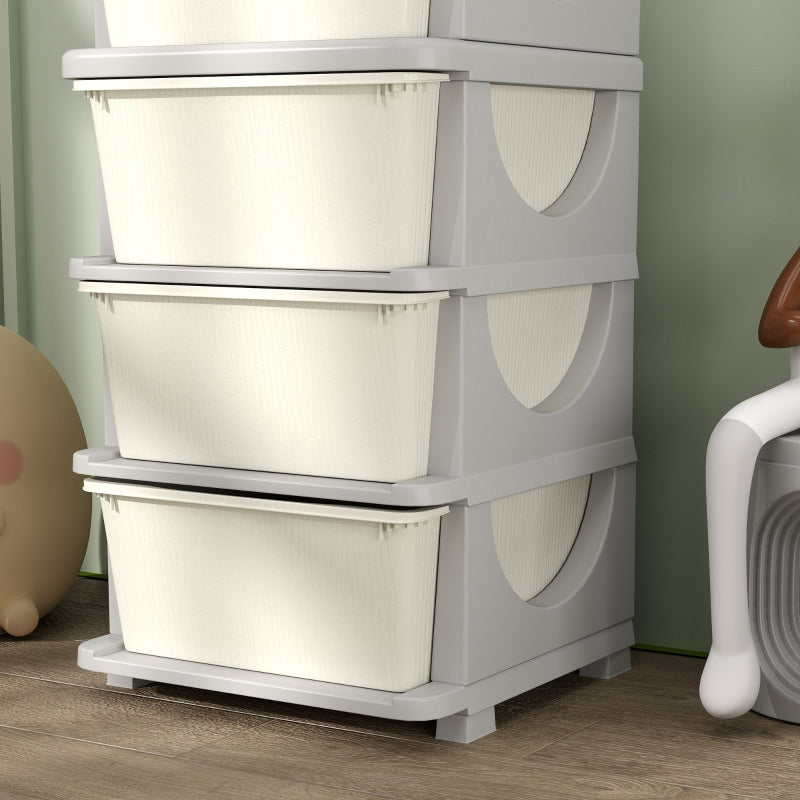 Storage Boxes 4 Large Drawers Rounded Edges 37x37x76cm - Plastic Cream White