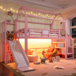 Bunk Bed 90x200cm with Desk, USB & Shelves - White Metal