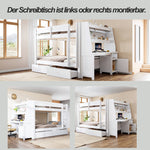 Bunk Bed 140x200cm with Desk, Cabinet & Drawers, White