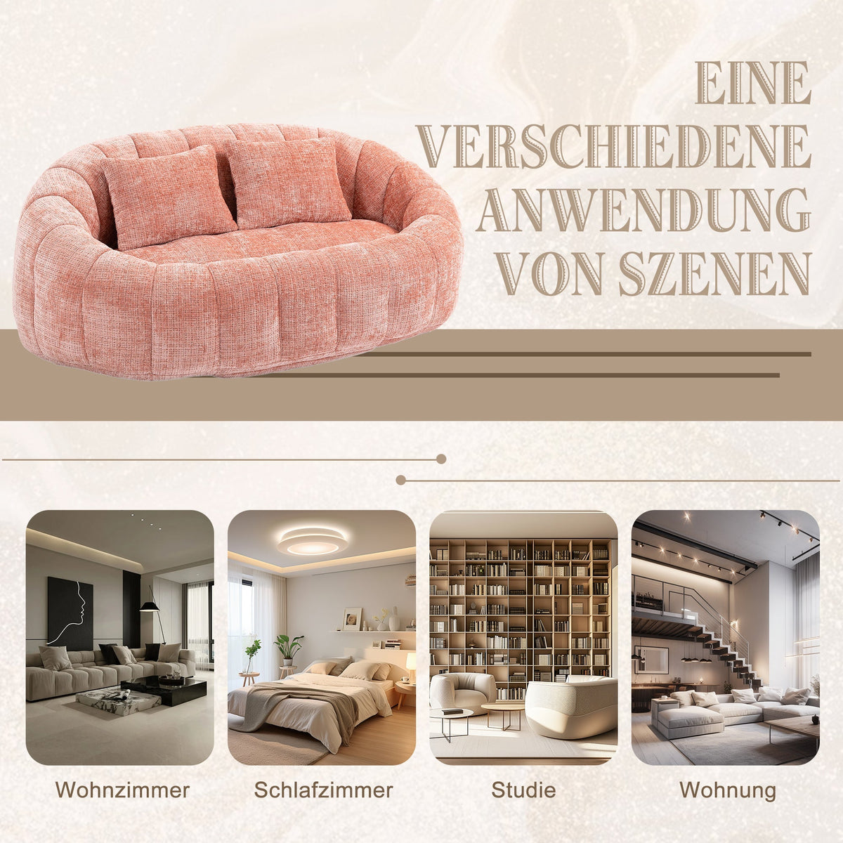 Bean Bag Sofa Lounger High Back Chair Indoor & Outdoor, Pink Chenille