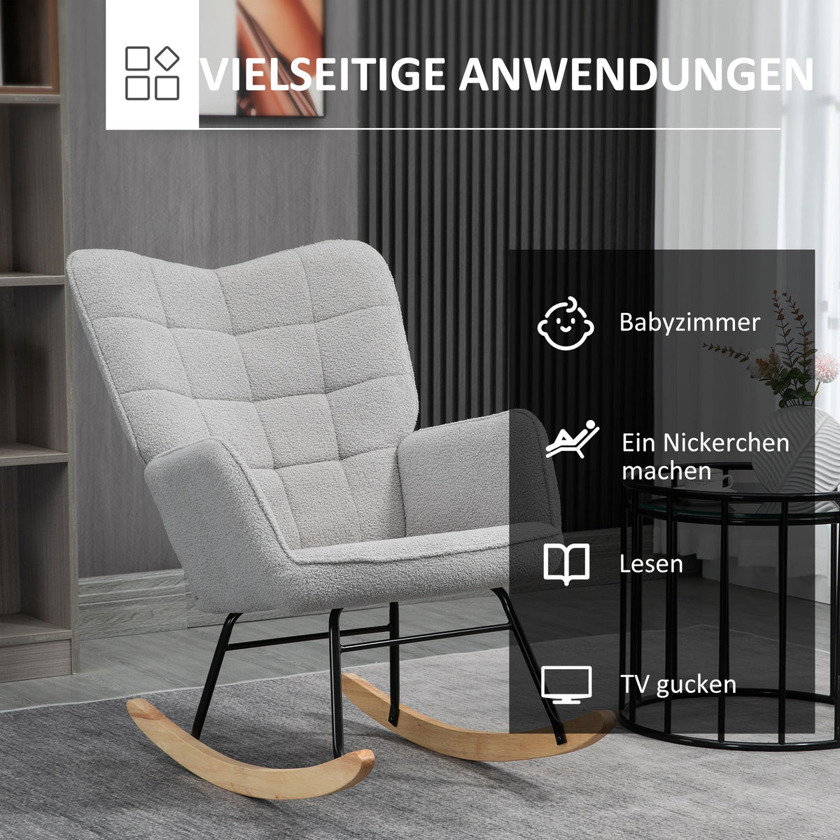 Rocking Chair Swivel Recliner 120 kg Berber Fleece Light Grey