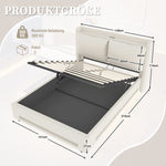 Modern Upholstered Bed with Storage, LED Light, USB-C Ports - 140x200cm