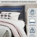 Modern Minimalist Upholstered Bed, Soft LED-Integrated Headboard, Low-Profile Non-Storage, 140x200 cm Grey