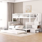 Bunk Bed 90x200/140x200cm with Stairs & Storage, Pine White