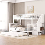 Bunk Bed with Rolling Container, Slatted Base and Storage Stairs, White Pine Wood