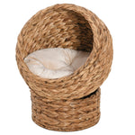 Cat Basket, Cave Hut Bed with Cushion, Water Hyacinth Brown