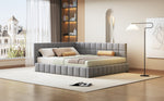 Upholstered Bed Sofa, 160*200 Multifunctional with Slatted Frame, Velvet Fabric Gray