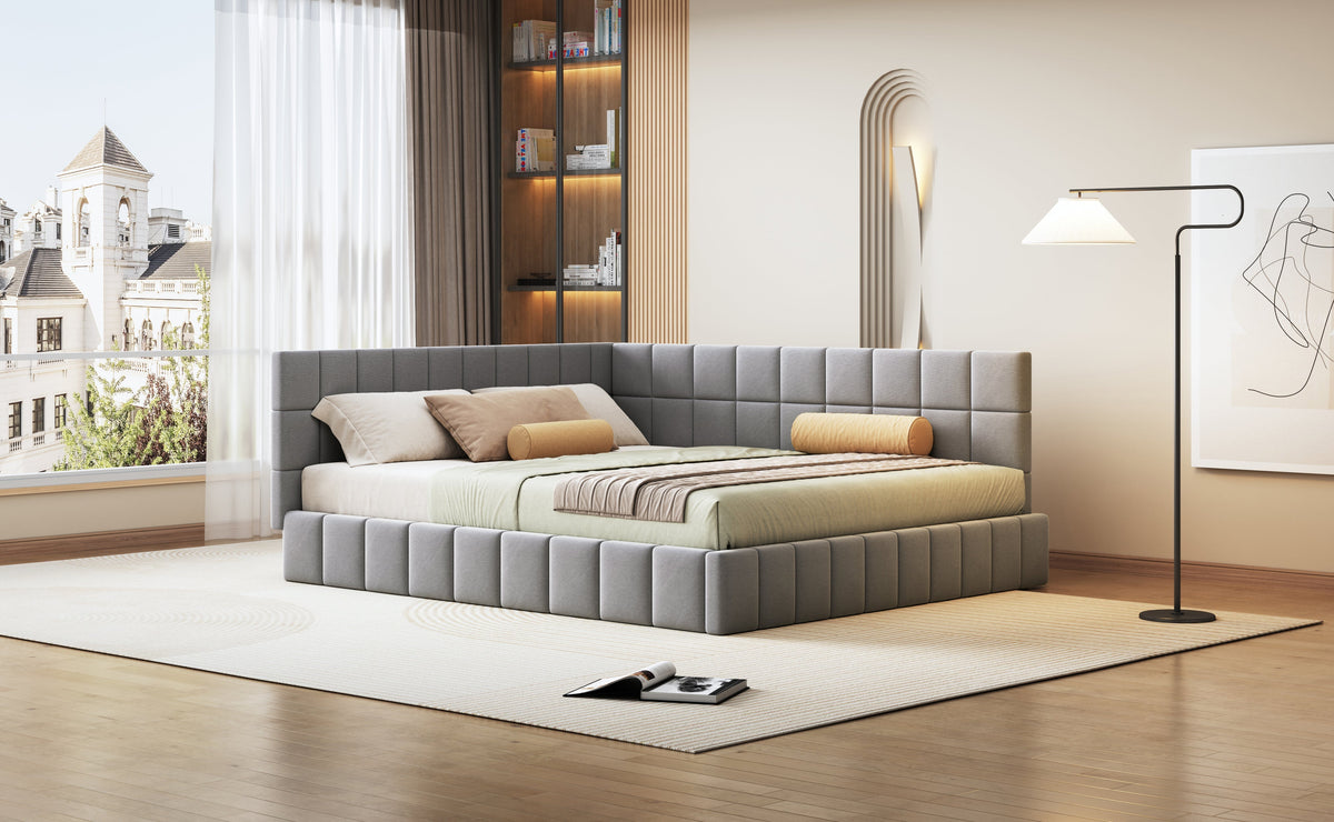 Upholstered Bed Sofa, 160*200 Multifunctional with Slatted Frame, Velvet Fabric Gray