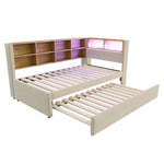 Sofa Bed with Pull-Out Bed, USB Socket, Storage, Beige