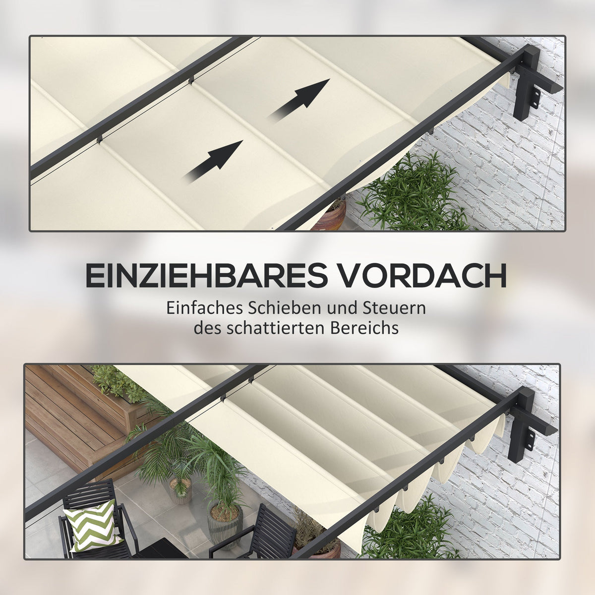 Pavilion Pergola 3x3m Windproof Adjustable Roof, Cream-Colored