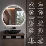LED Bathroom Mirror 80 cm, Dimmable Anti-Fog Clock, Silver Glass