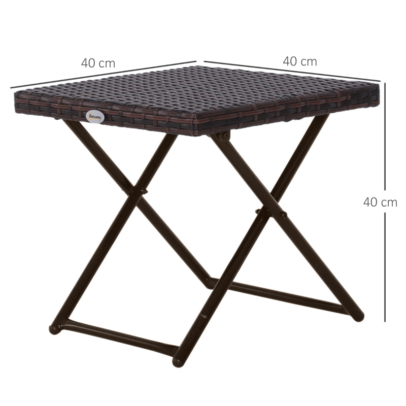 Garden Table Side Table, Foldable 40x40x40 cm, Polyrattan Metal Brown