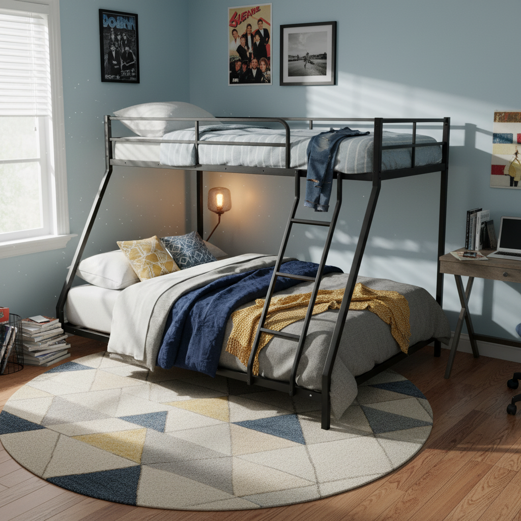 Space-Saving Bed Frame with Two Sleeping Places, Metal