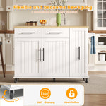 Kitchen Island Drop Leaf Storage Cart Rolling 3-Tier Pull-Out Organizer White