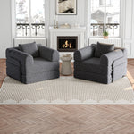 Chenille 2-in-1 Sleeper Sofa with Armrest Storage and Metal Frame, Multiple Configurations, Gray Chenille