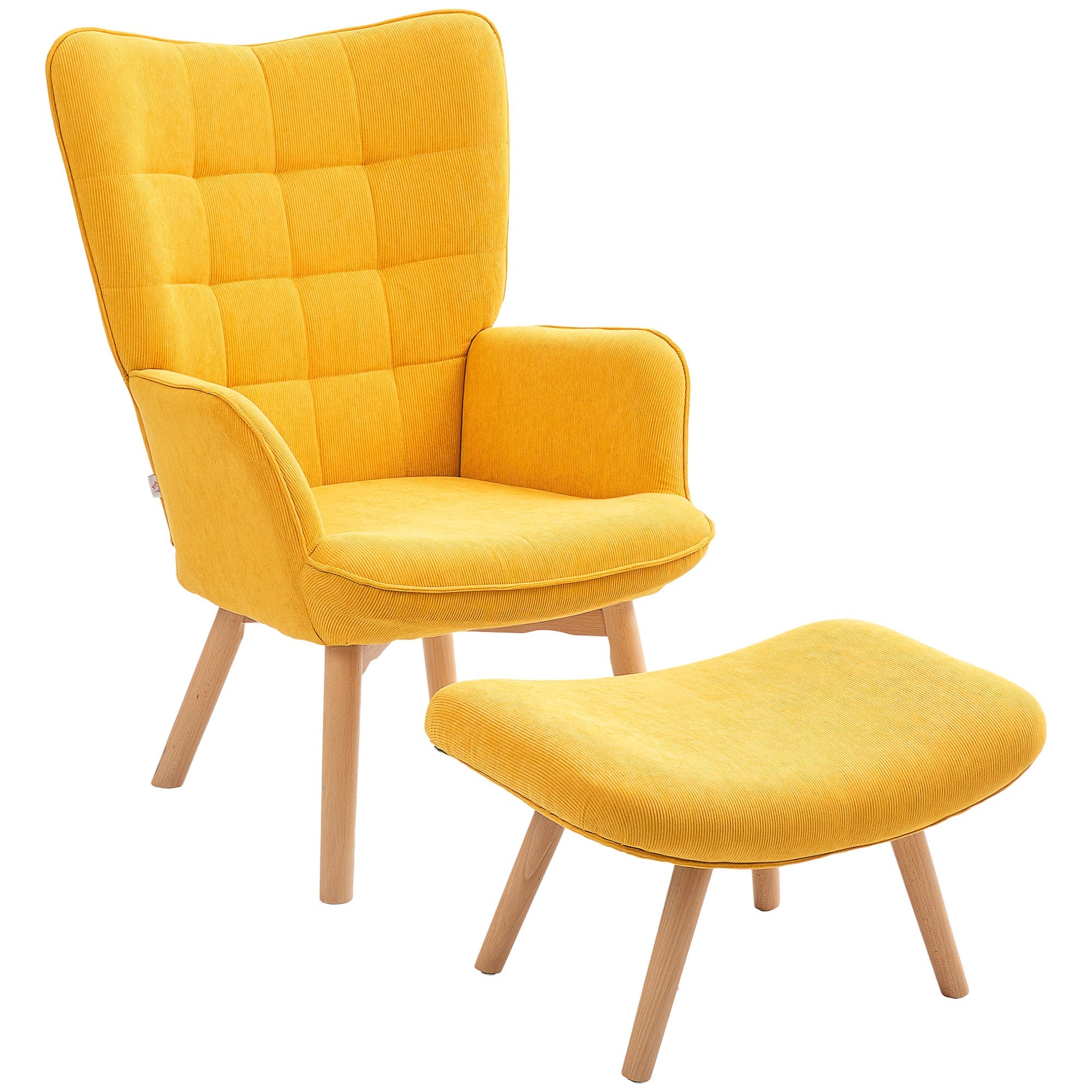 Wingback Chair with Footstool Recliner Wooden Legs, Corduroy Orange